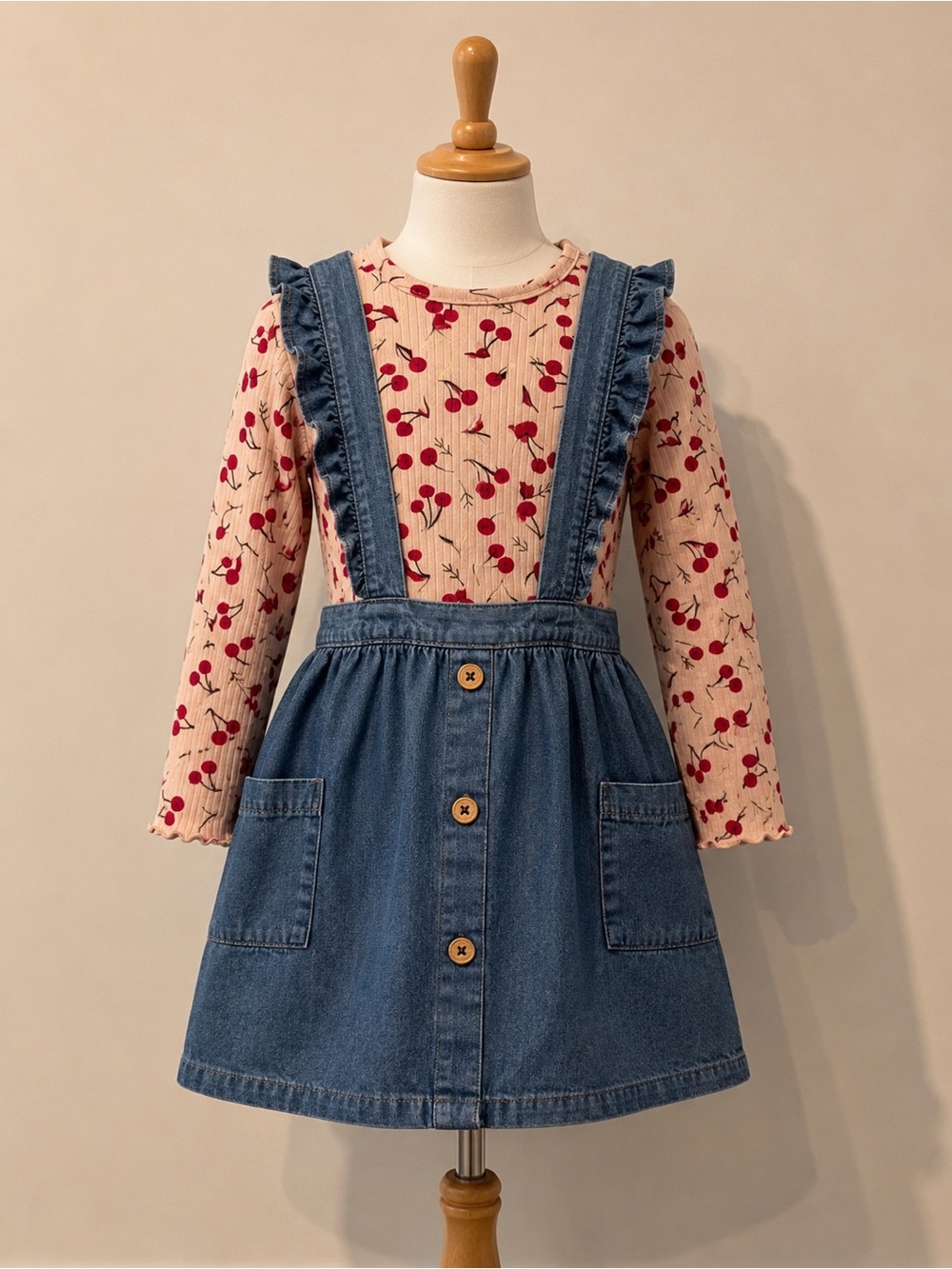 Wonder Nation Denim Overall Skirt & Pink Cherry Top 4T